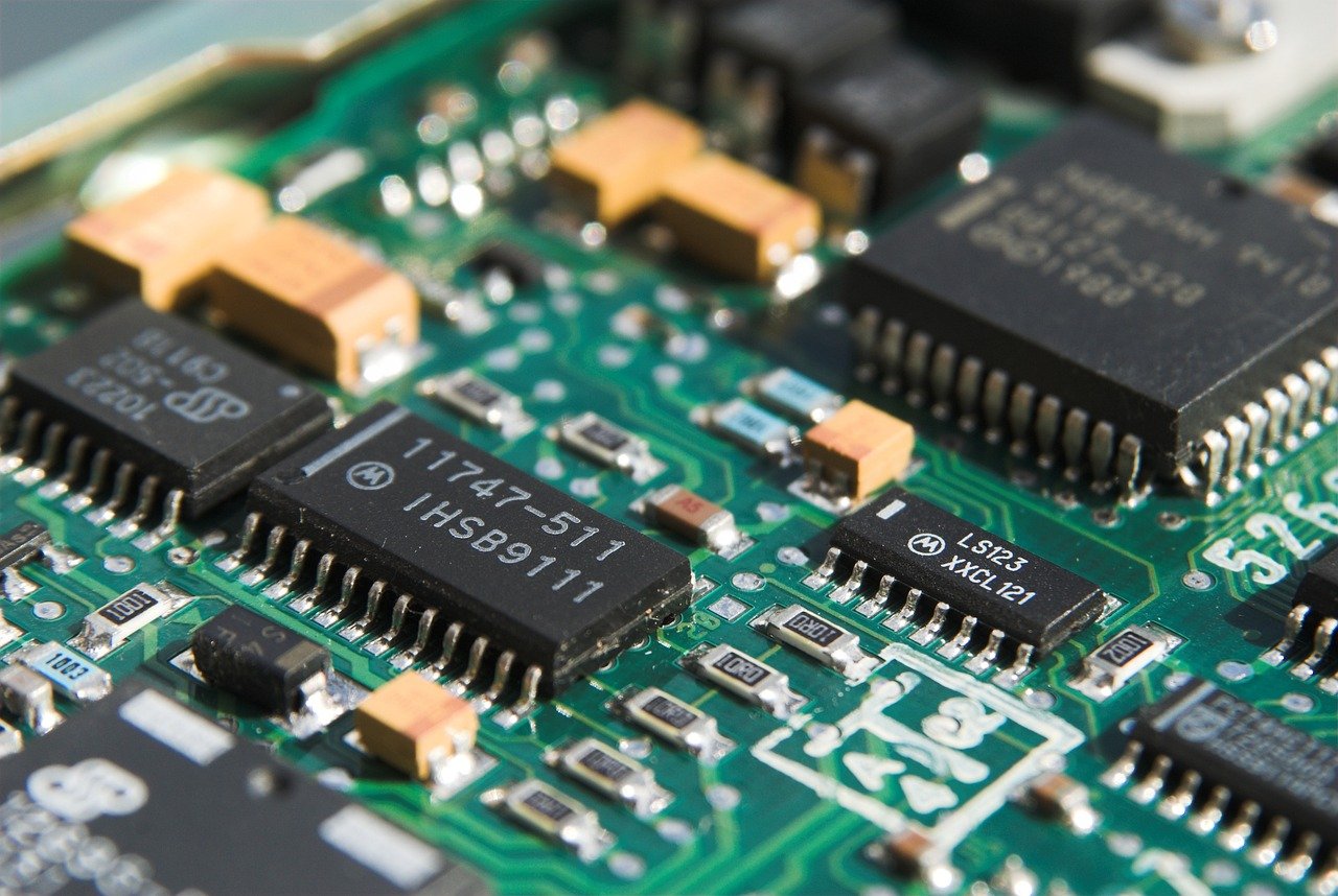 Close-up of an embedded microchip on a circuit board